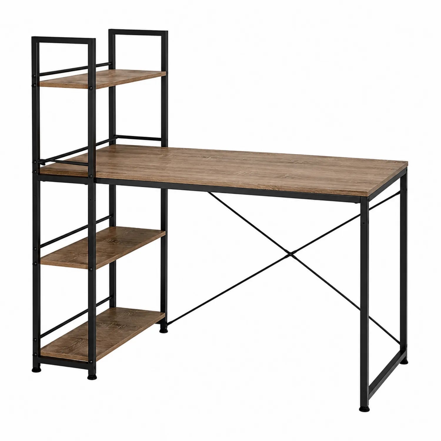 Scrivania in legno MDF con scaffali e struttura in metallo nero 120x60x120 cm
