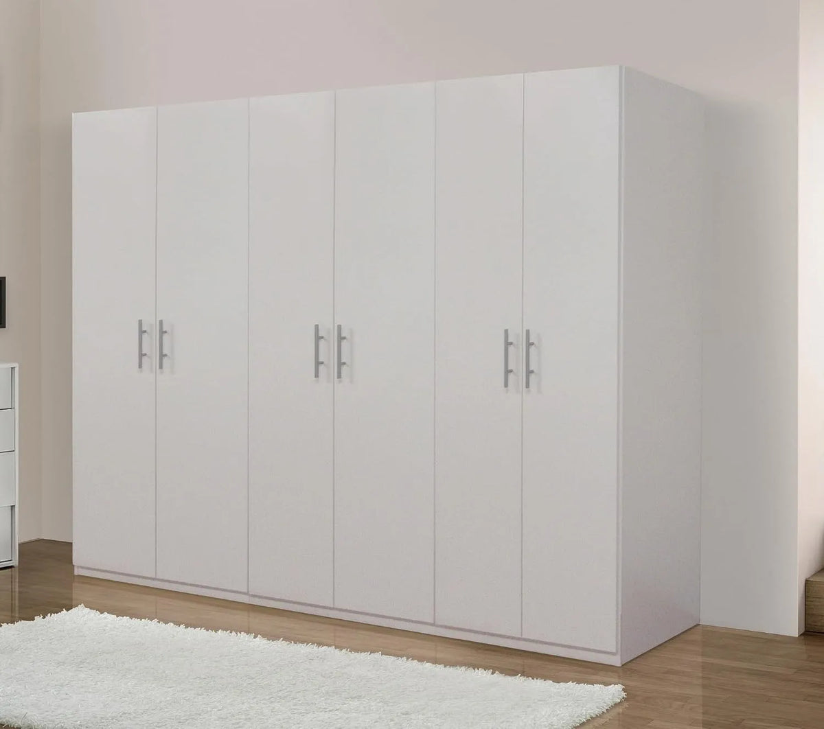 Armadio — con ripiani, 6 Ante, 3 Ripiani, 270 × 55 × 202, bianco