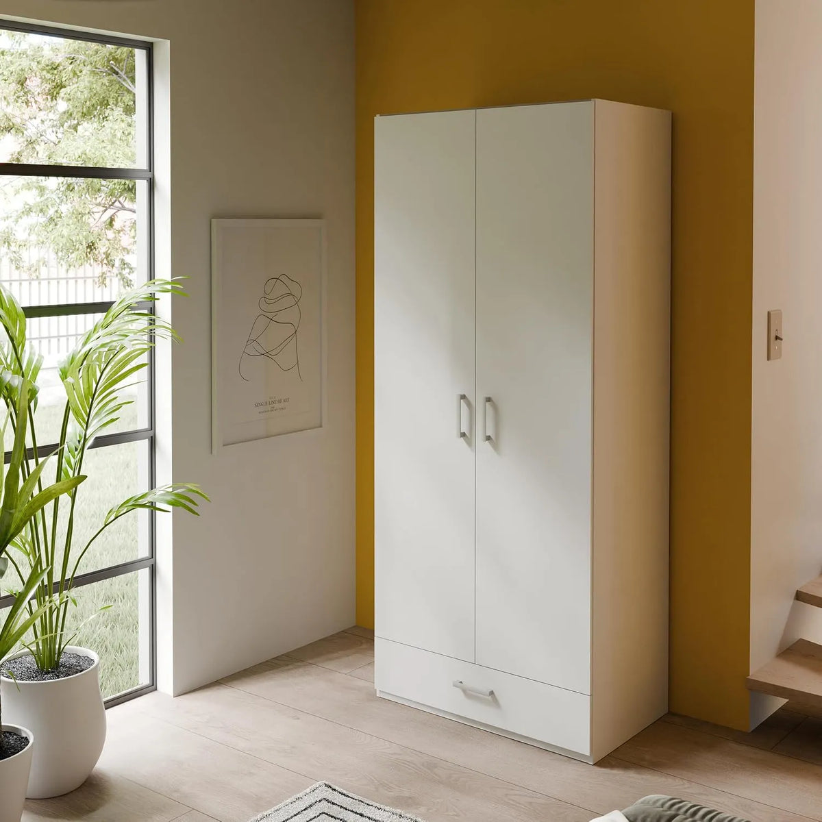 Armadio – ECONOBOX, in legno, 88, 9 cm, 210, 5 cm, 54, 2 cm, bianco, con cassetti