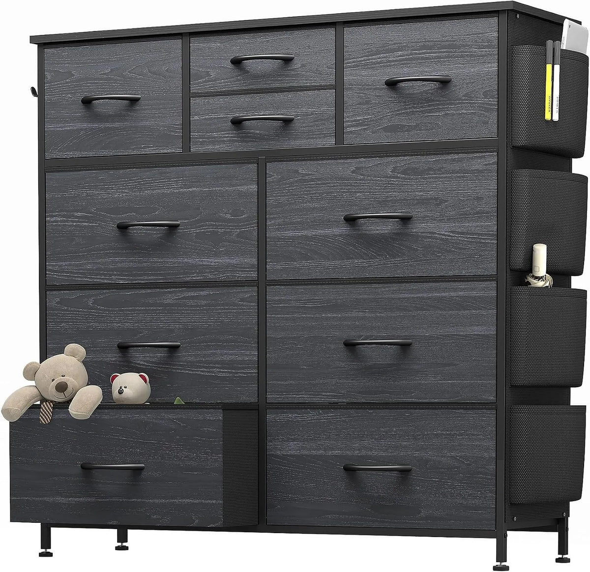 YaFiti Comò per camera da letto con 10 cassetti: rivestimento in tessuto, in legno, con cassetti, in metallo