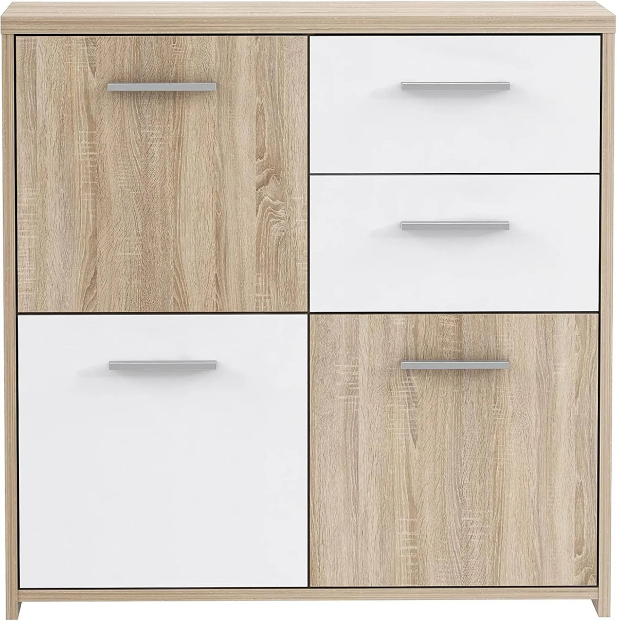 Fianna – LAP, in legno, con cassetti, 3 ante, 2 cassetti, 77, 2 × 77, 5 × 29, 6cm, bianco, AVANTI TRENDSTORE LAP 77