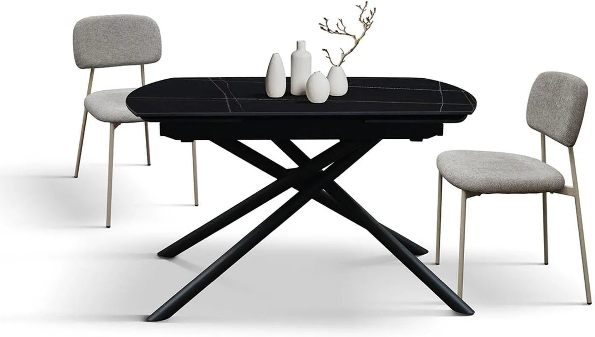 .DESIGN Tavolo BONIFACIO in ceramica nero Sahara e base in: 120 × 88 cm, 180 × 88 cm, allungabile, in metallo