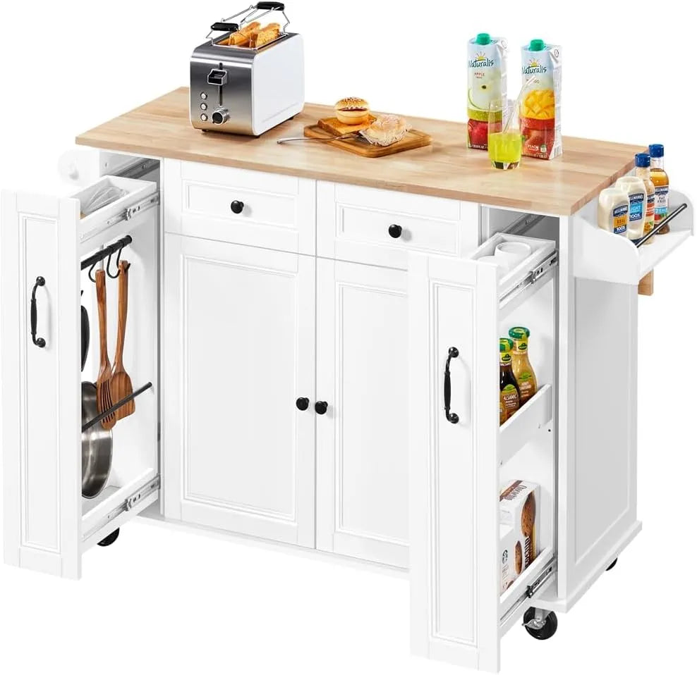 Yaheetech Carrello da Cucina con Ruote e Piano di Lavoro — con cassetti, pieghevole, 132, 5 × 91, 5 × 76 cm, bianco