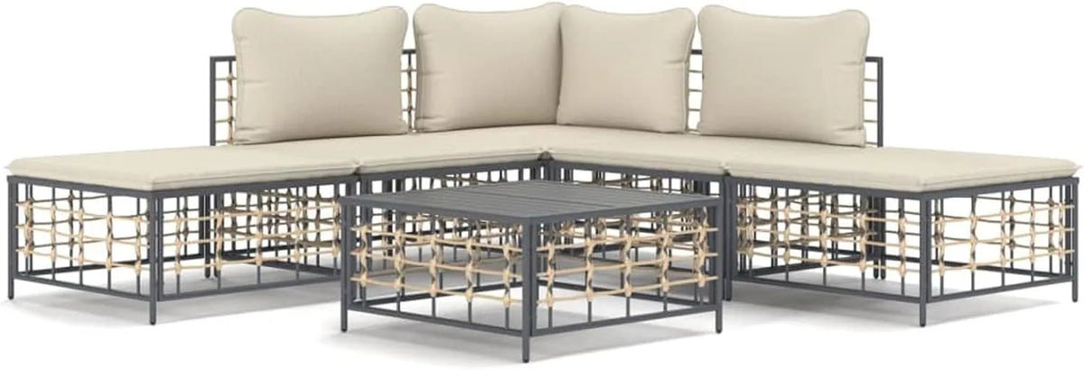 Set 6 pz Divani — modulare, in acciaio, in polyrattan, 5 Posti, antracite