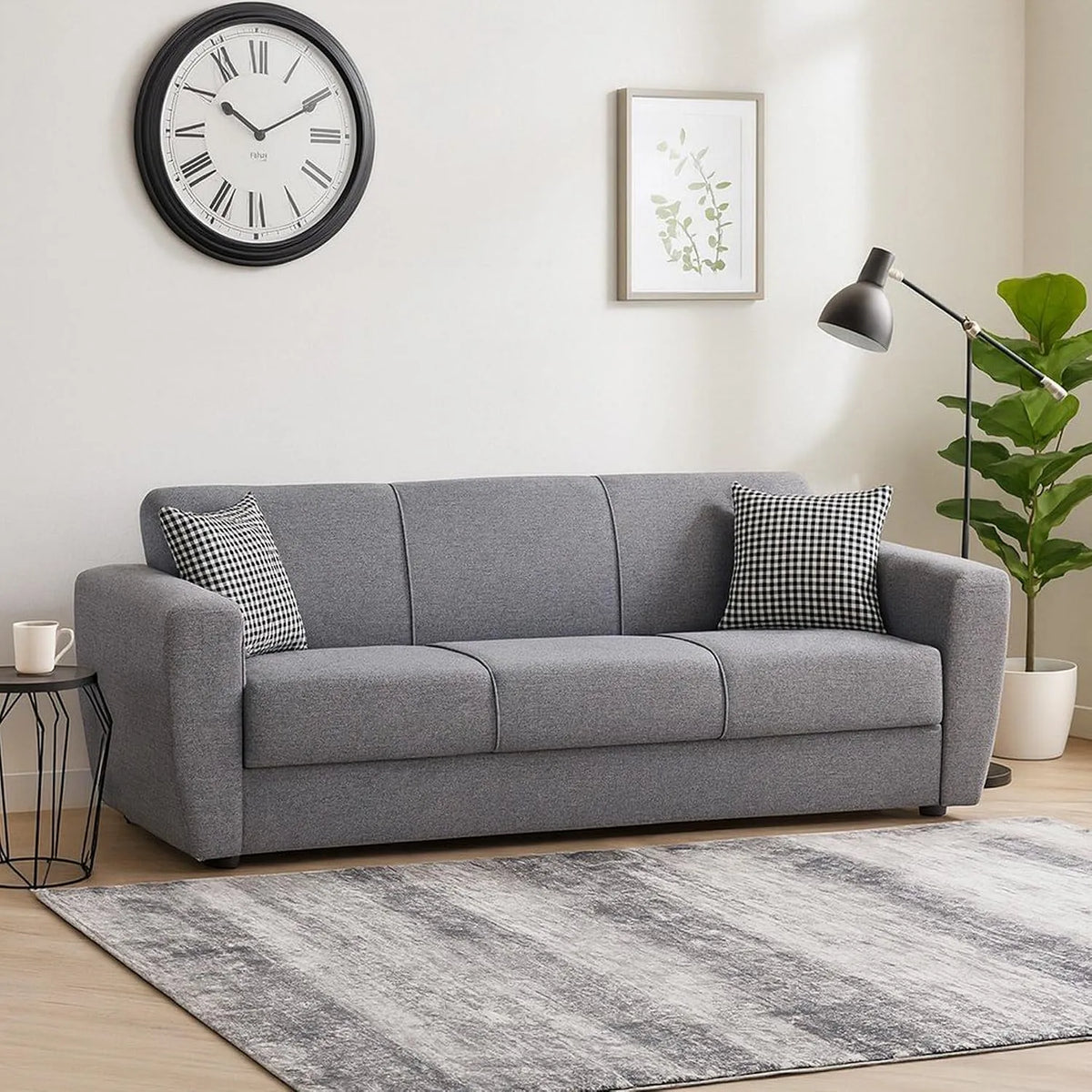 Divano letto e divano trasformabile — con contenitore, 3 posti, grigio