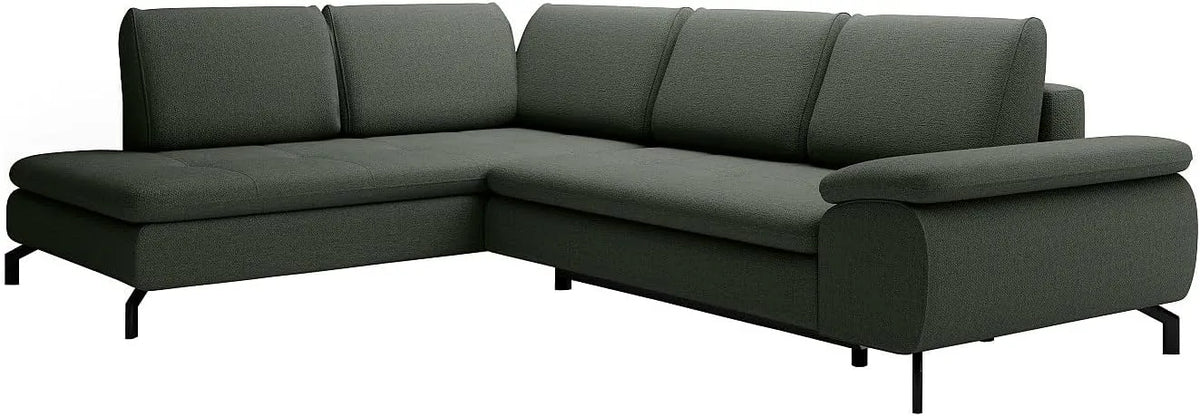Divano letto e divano trasformabile – ARCHIBALD, angolo sinistro, rivestimento in tessuto, verde