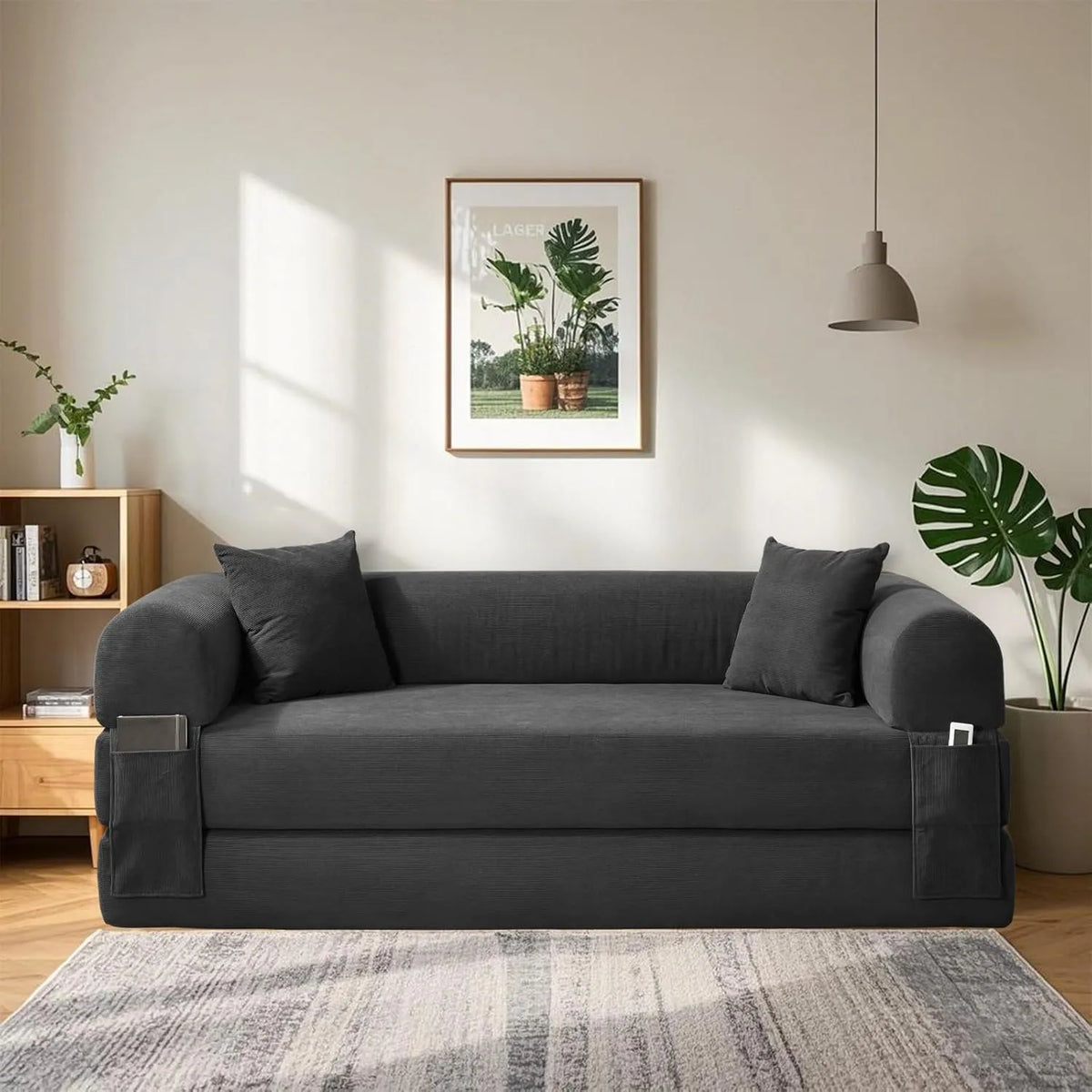Divano — con cuscini, pieghevole, 3 posti, 203 cm, grigio