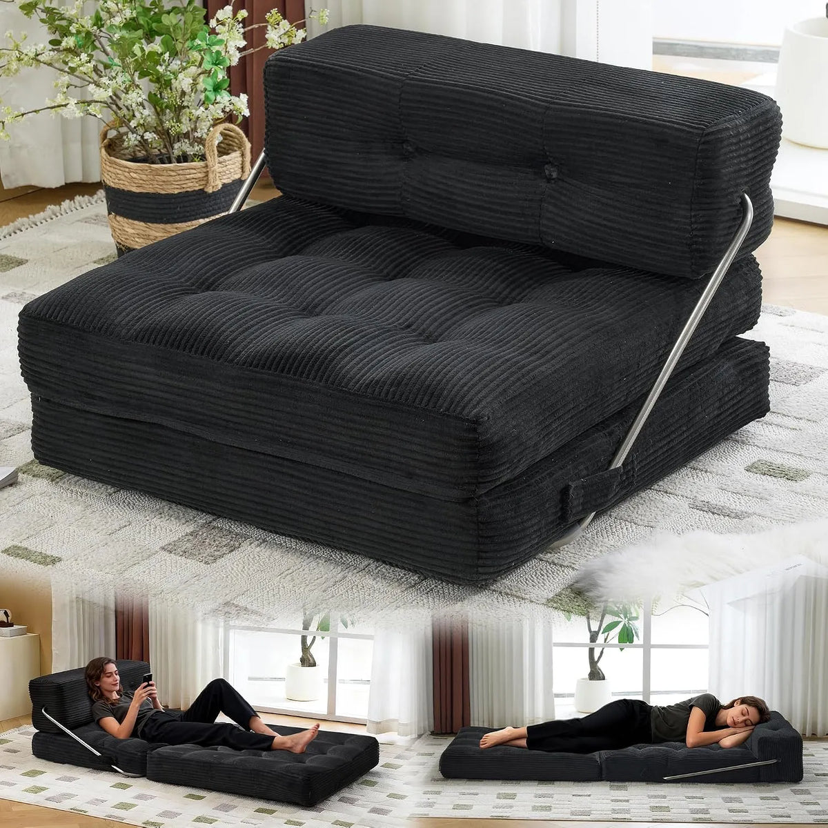 Divano letto e divano trasformabile — pieghevole, nero