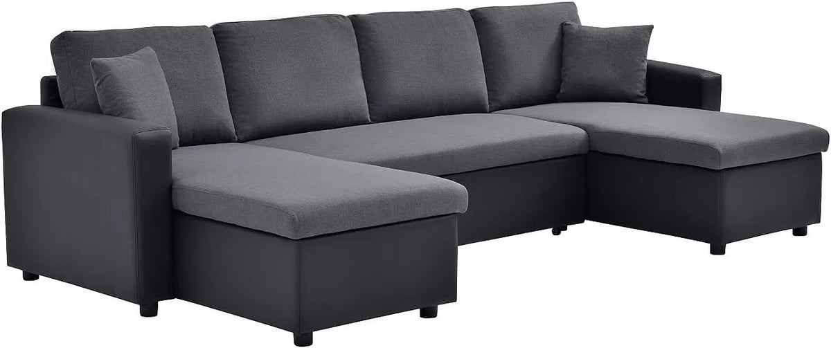 Divano letto e divano trasformabile – GAZUR, rivestimento in tessuto, antracite, rivestimento in pelle