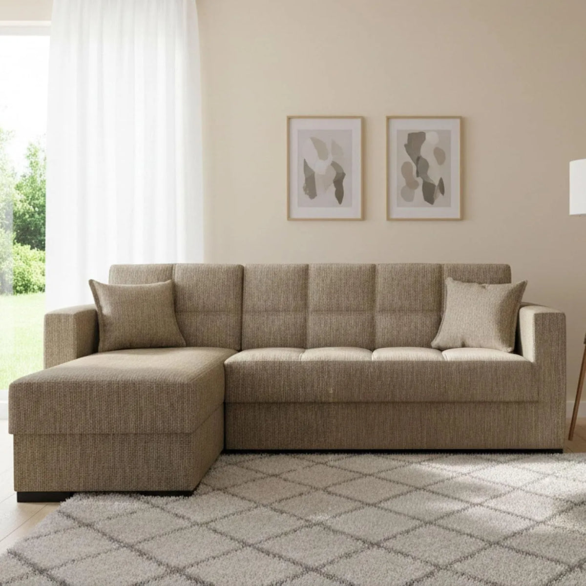 Divano letto e divano trasformabile: con contenitore, con cuscini, beige