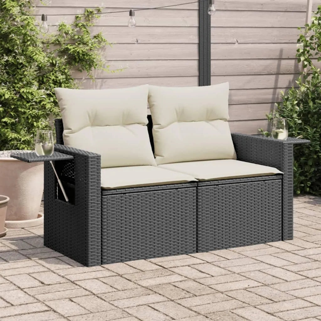 Divano: con contenitore, con cuscini, in polyrattan, 2 Posti, nero