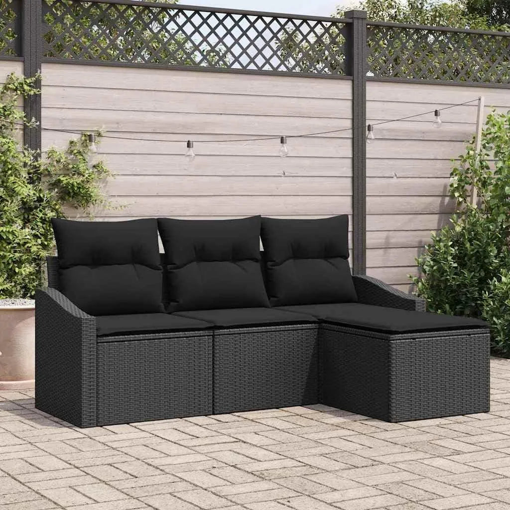 Divano da giardino e sofa lounge da esterno – modulare, da terra, in polyrattan, nero