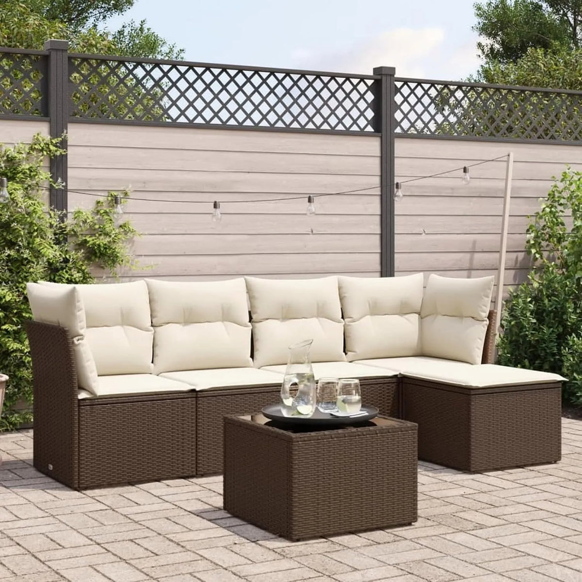 Divano da giardino e sofa lounge da esterno – P3217573, modulare, con cuscini, in polyrattan, marrone, Gecheer P3217573