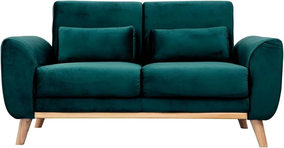 Divano — EKTOR, rivestimento in tessuto, in legno, 2 posti, blu, rivestimento in velluto