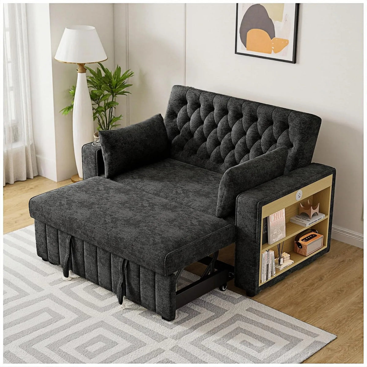 Divano letto e divano trasformabile – con funzione letto, con cuscini, con porta USB, grigio