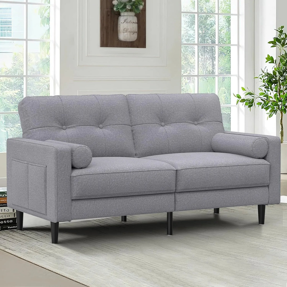 Divano — con cuscini, 2 Posti, grigio