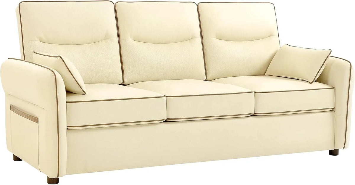 HOMCOM Divano — in pelle, con braccioli, con cuscini, 3 Posti, 190 × 83 × 90 cm, beige