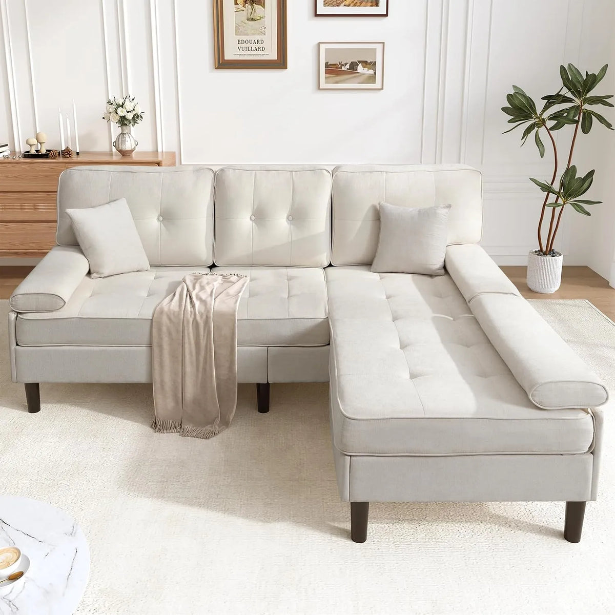 Divano modulare e composizione da soggiorno — forma a L, 195 cm, beige