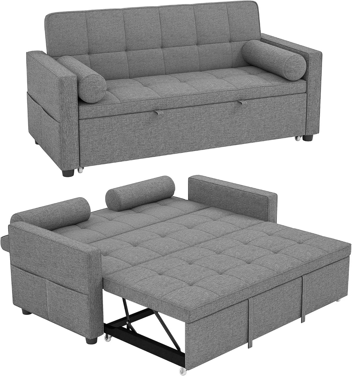 HOMCOM Letto imbottito e struttura letto rivestita – rivestimento in tessuto, con braccioli, con schienale, con cuscini, regolabile