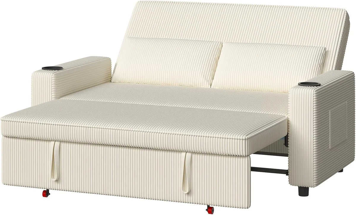 Divano letto e divano trasformabile — con schienale, regolabile, 2 Posti, 75P, 160L, beige, rivestimento in velluto