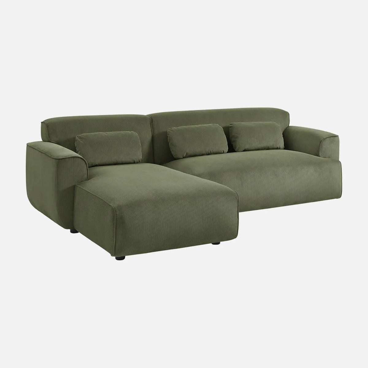 Divano angolare e divano a L: in velluto a coste, 3 posti, 196 × 151 × 91 cm, verde