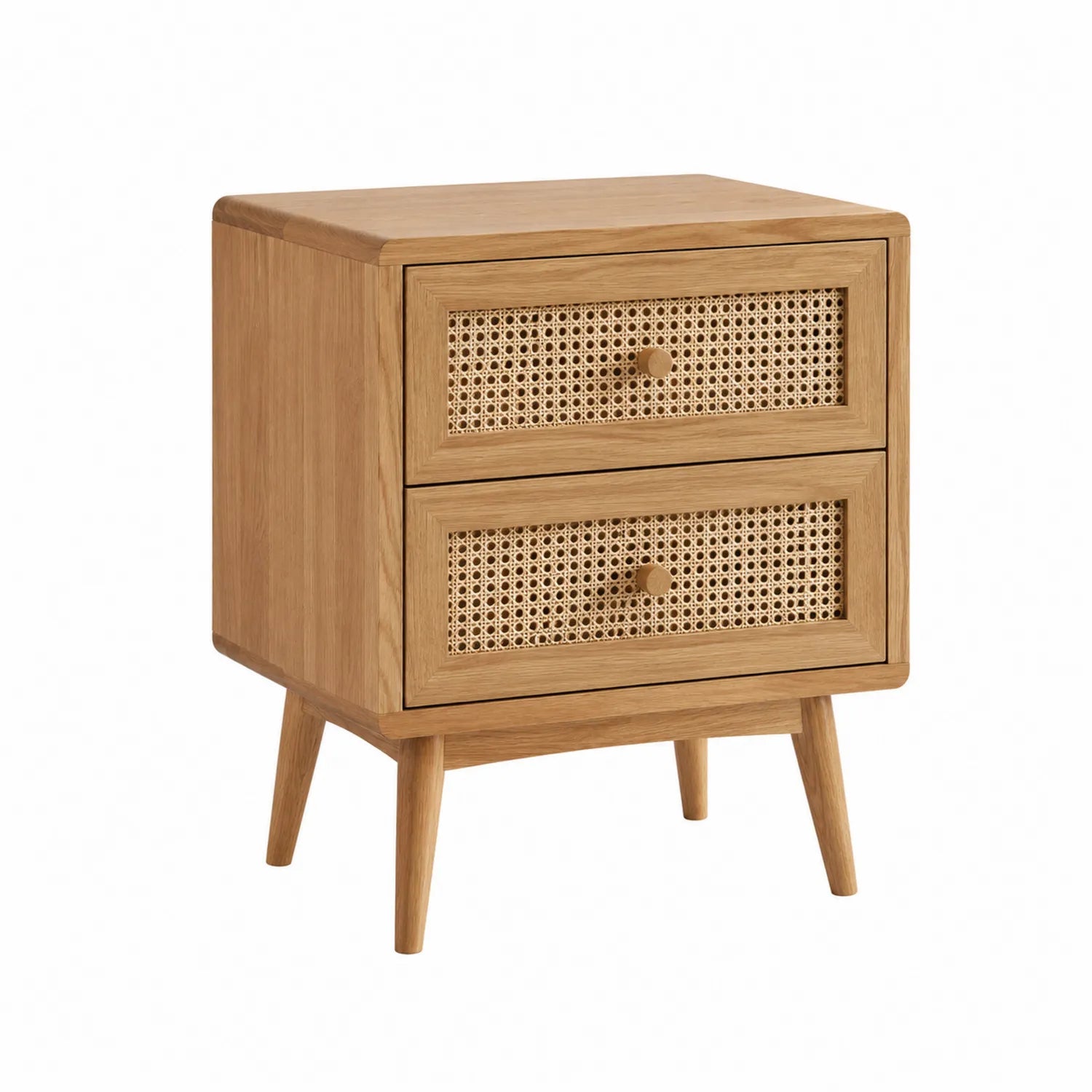 Comodino in legno con cassetti in rattan 2 cassetti 60x40x30 cm