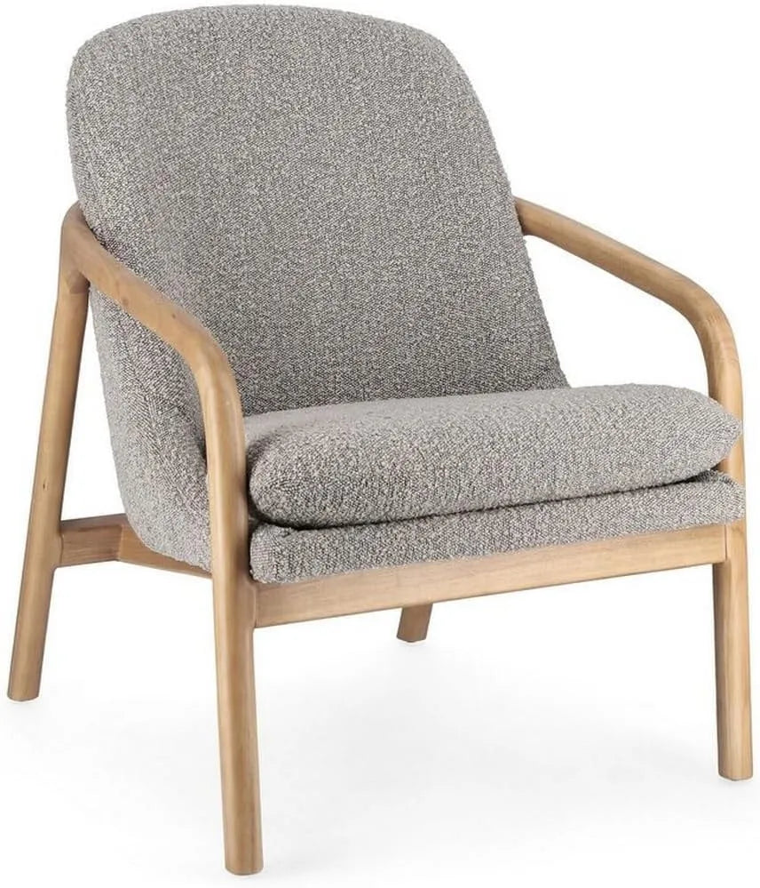 .DESIGN Poltrona e sedia imbottita ELAIDE in tessuto effetto bouclé grigio e struttura – rivestimento in tessuto, in legno, rivestimento bouclé