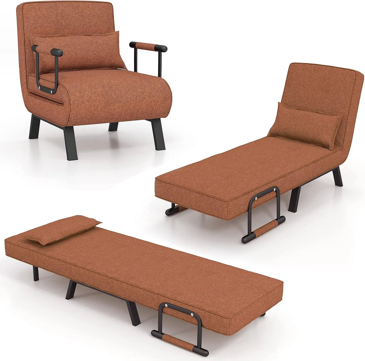 4 in 1 Poltrona e sedia imbottita Letto singolo — reclinabile, con braccioli, con schienale, pieghevole, marrone, regolabile
