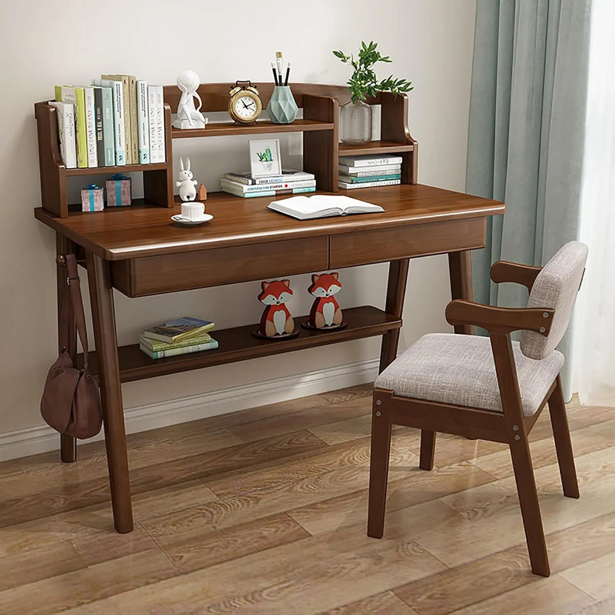Scrivania e tavolo per computer – in legno, con cassetti, con scrivania, 120 × 60 × 75cm, in legno massello