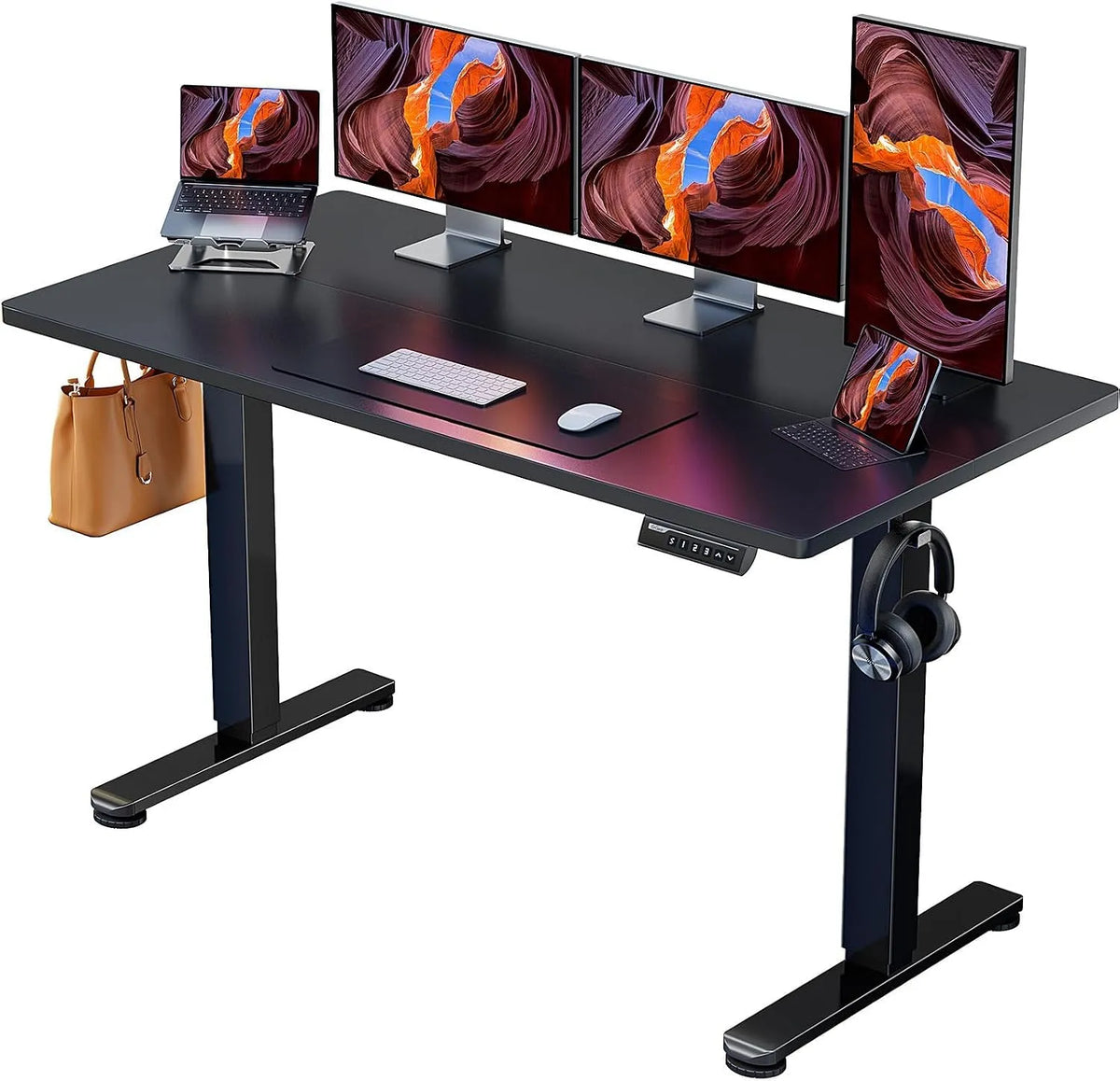 Scrivania e tavolo per computer – regolabile, 140 × 70 cm, nero