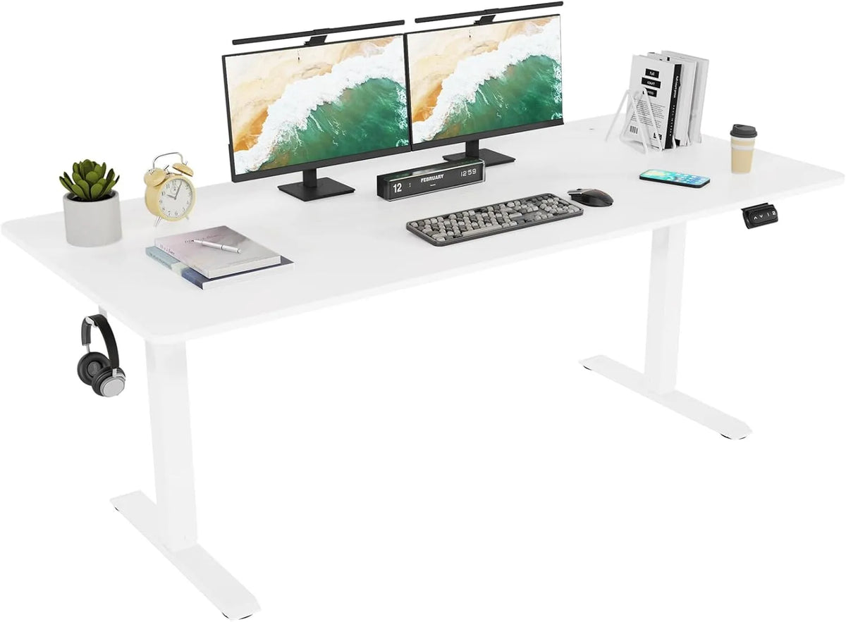 Scrivania e tavolo per computer: regolabile, 180 × 80cm, 119 cm, bianco