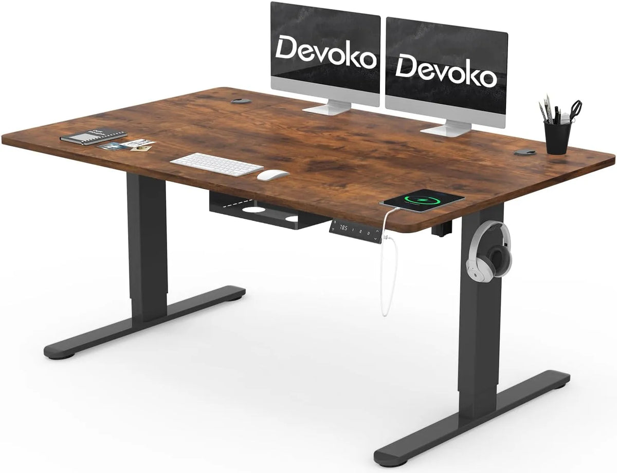 Scrivania e tavolo per computer: regolabile, 140 × 80 cm, marrone