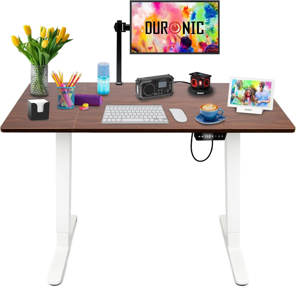 Scrivania e tavolo per computer — CD120, con porta USB, regolabile, 120 × 60cm, 118 cm, 70kg, bianco