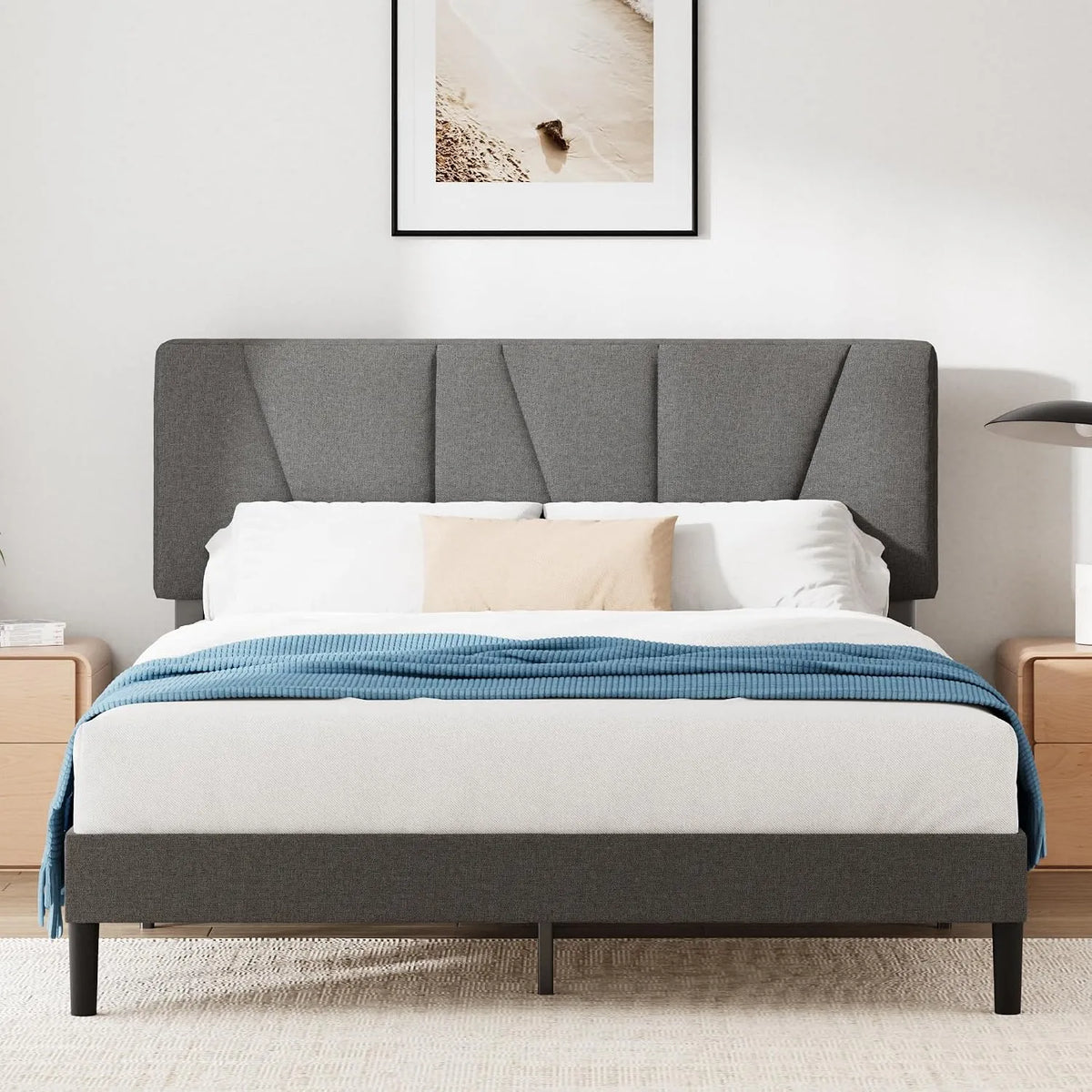 Zinus Maya Struttura letto e giroletto 160x190 cm con Testiera – in legno, 160 × 190 cm, 30 cm, grigio
