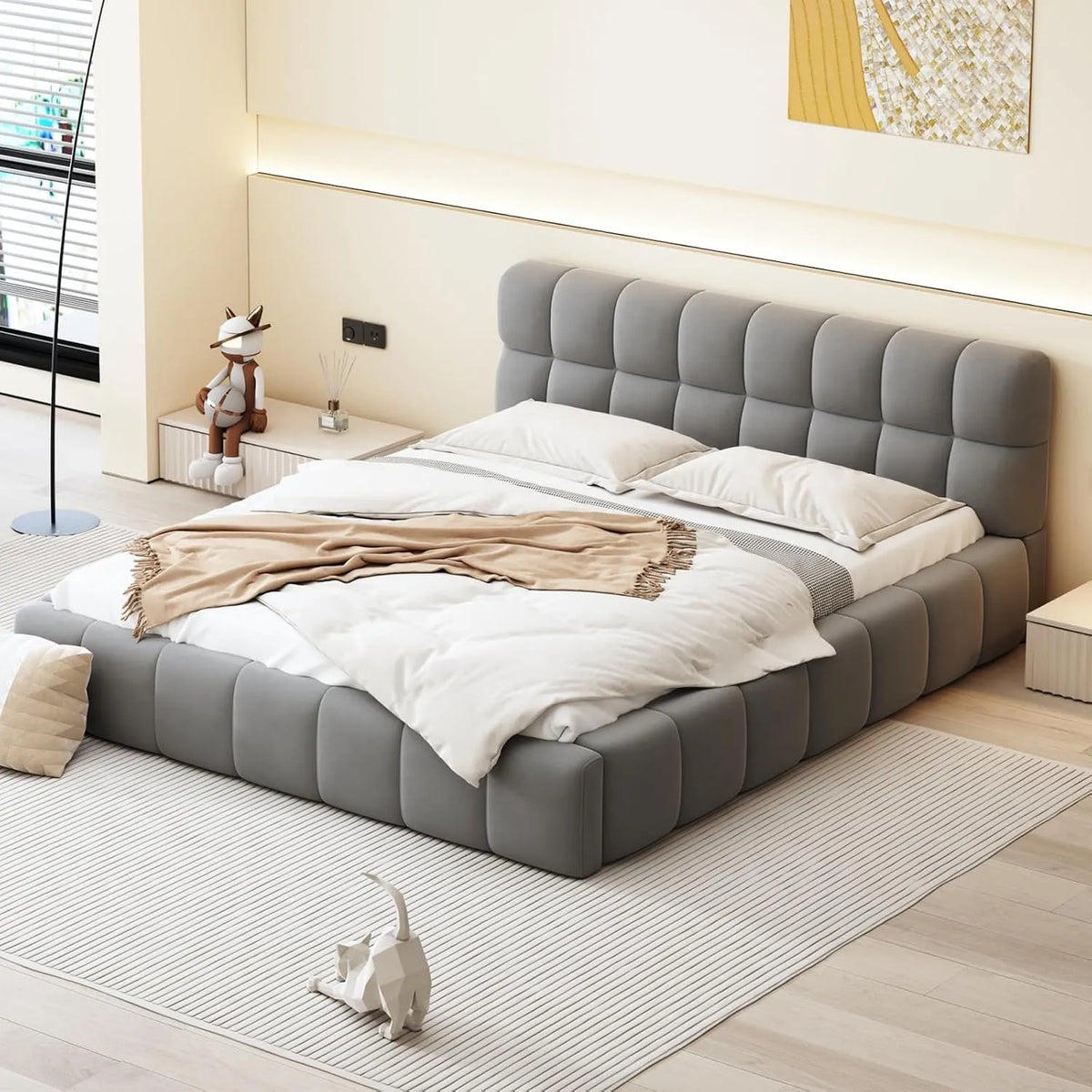 160 x 200 cm Letto matrimoniale imbottito con testiera in – in legno, con schienale, 160 × 200 cm, in metallo
