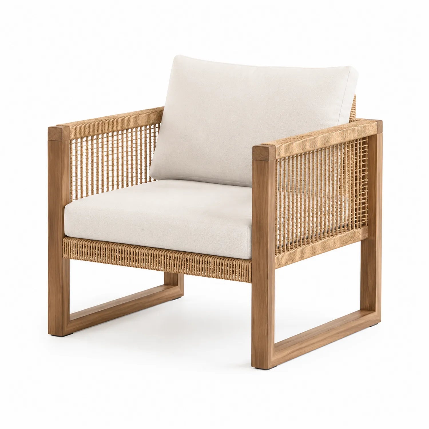 Poltrona da Esterno in Legno e Rattan Beige 85x75x70 cm