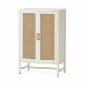 Mobile a due ante in legno e rattan bianco