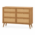 Cassettiera in legno e rattan con 6 cassetti marrone chiaro