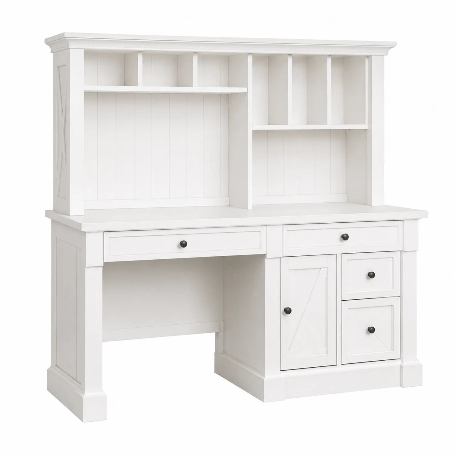 Scrivania con Ripiani e Cassetti in Legno Bianco 150x60x120 cm