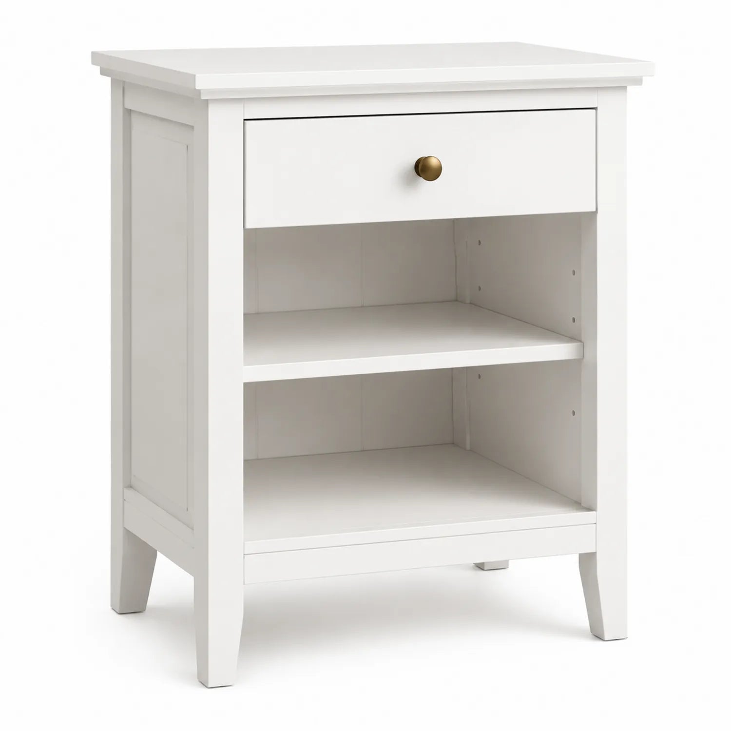 Comodino in MDF Bianco con Cassetto e Mensole