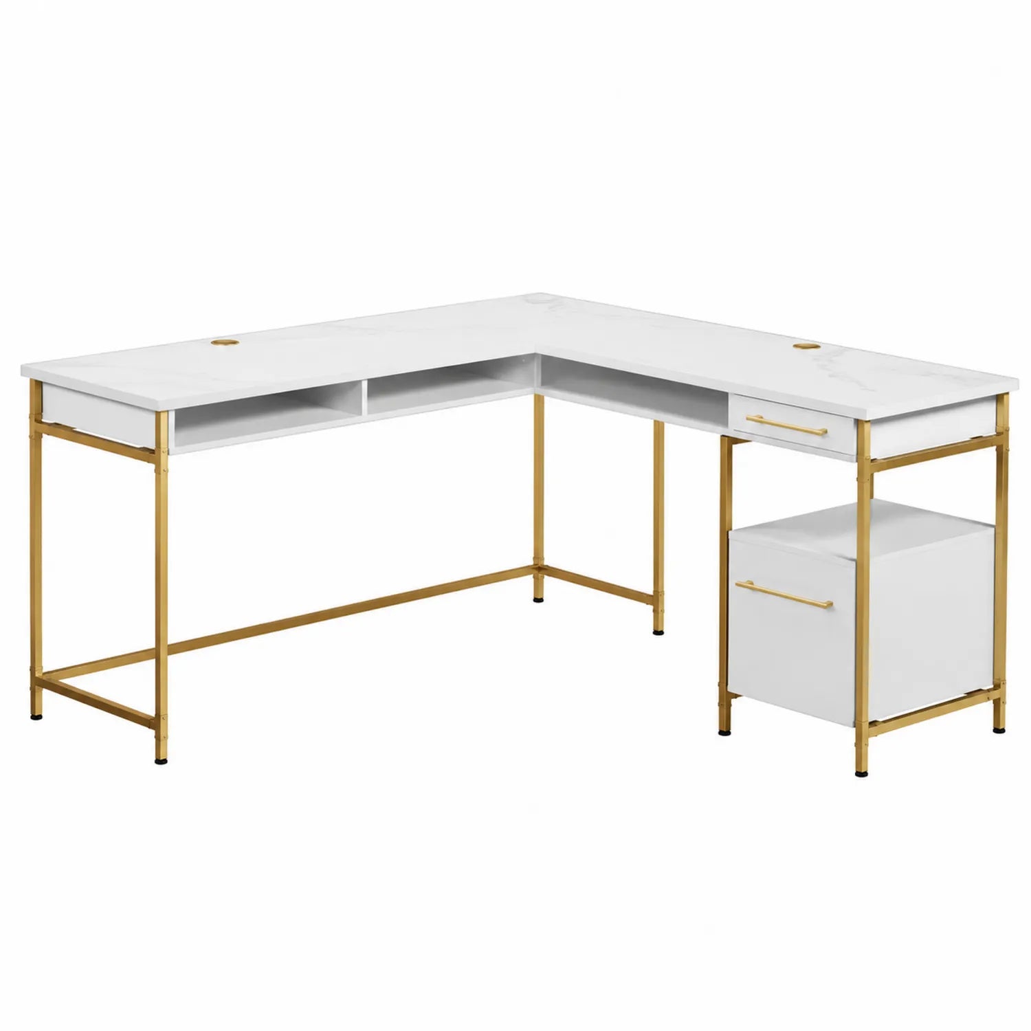 Scrivania angolare in MDF e metallo con cassetto