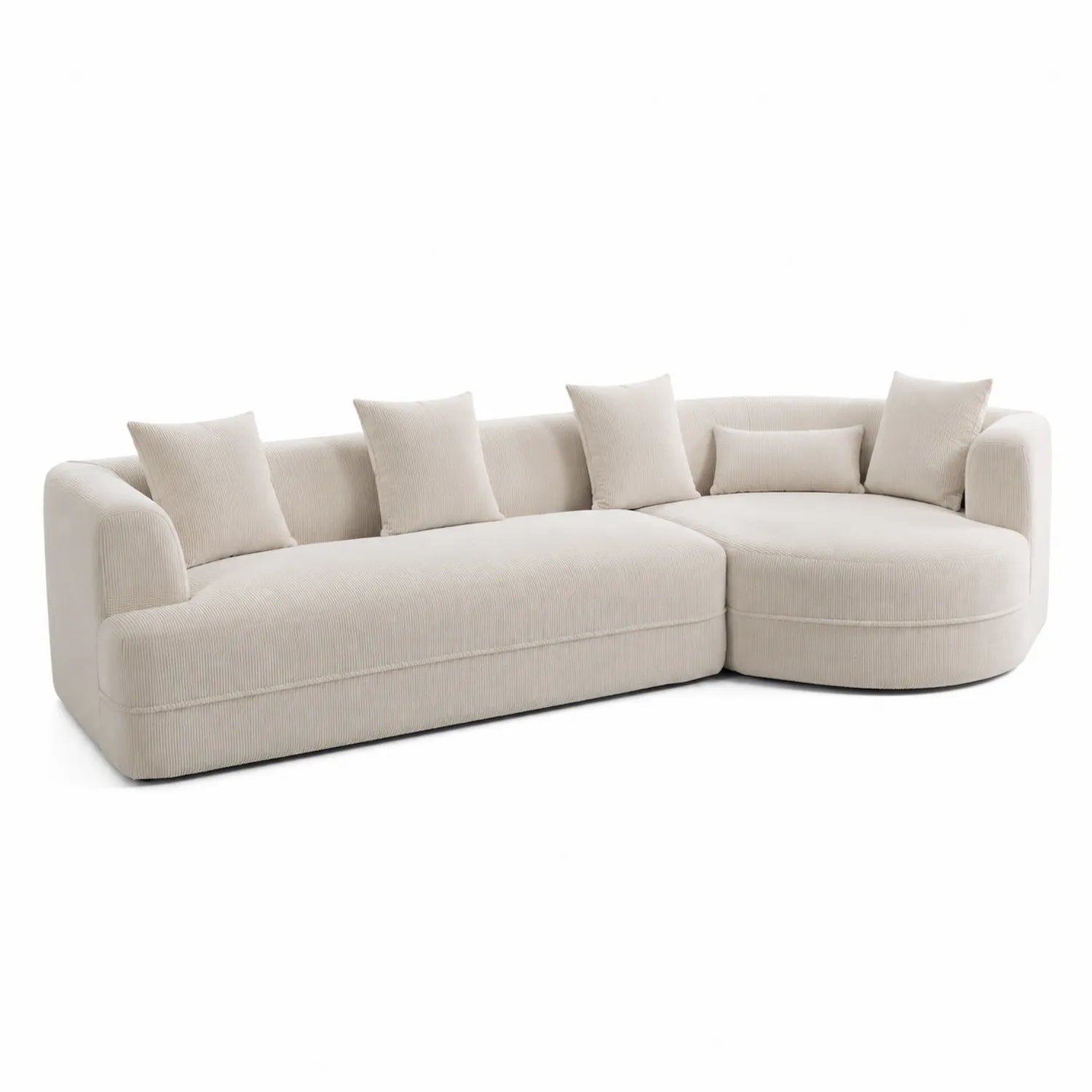 Divano componibile ad angolo in tessuto a coste beige