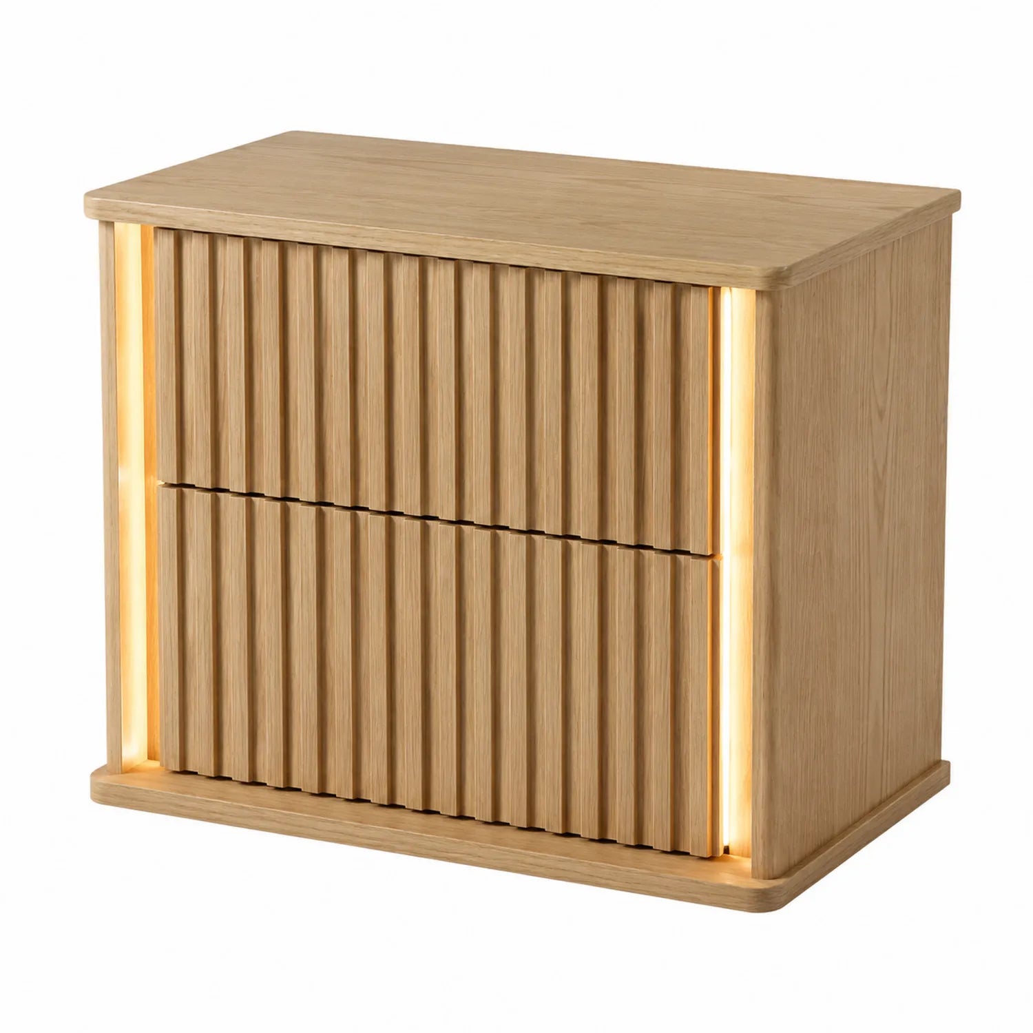Comodino in Legno con LED e Doppio Cassetto