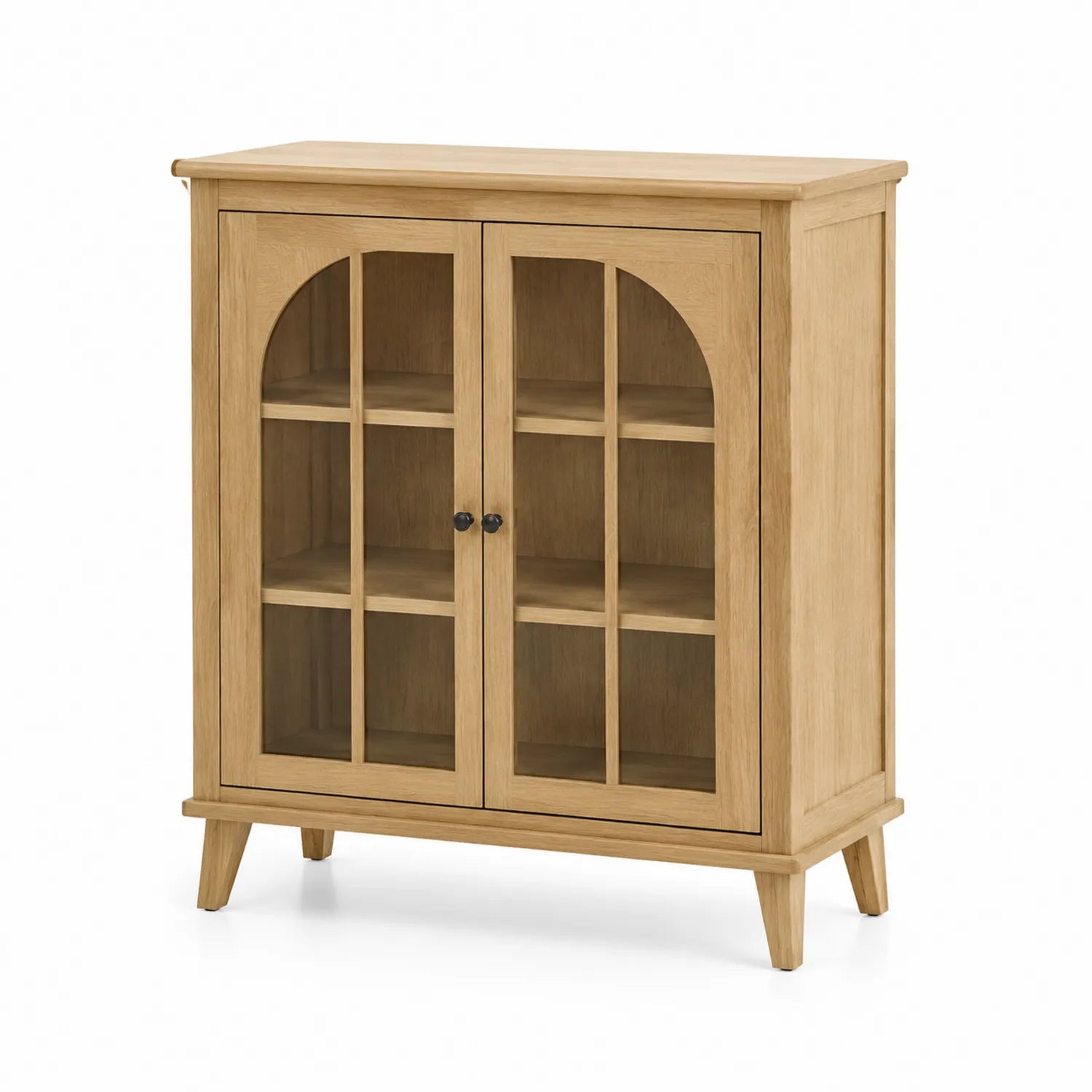Credenza in legno quercia con porte in vetro temperato 80x40x110 cm