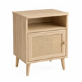 Comodino in legno e rattan con scomparto aperto 45x30x60 cm