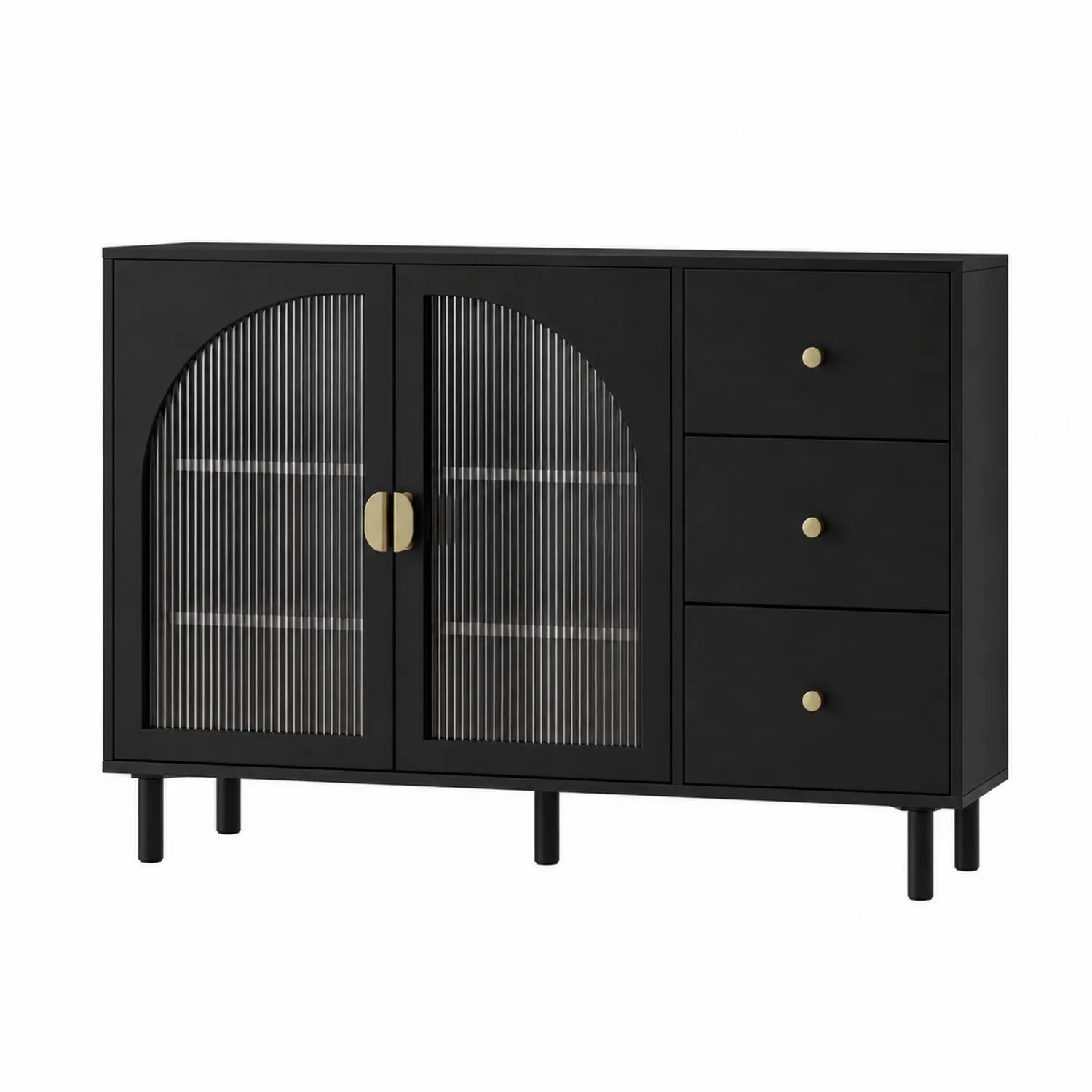 Credenza in MDF nero con ante in vetro temperato a coste