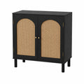 Credenza in Legno Nero con Ante in Rattan