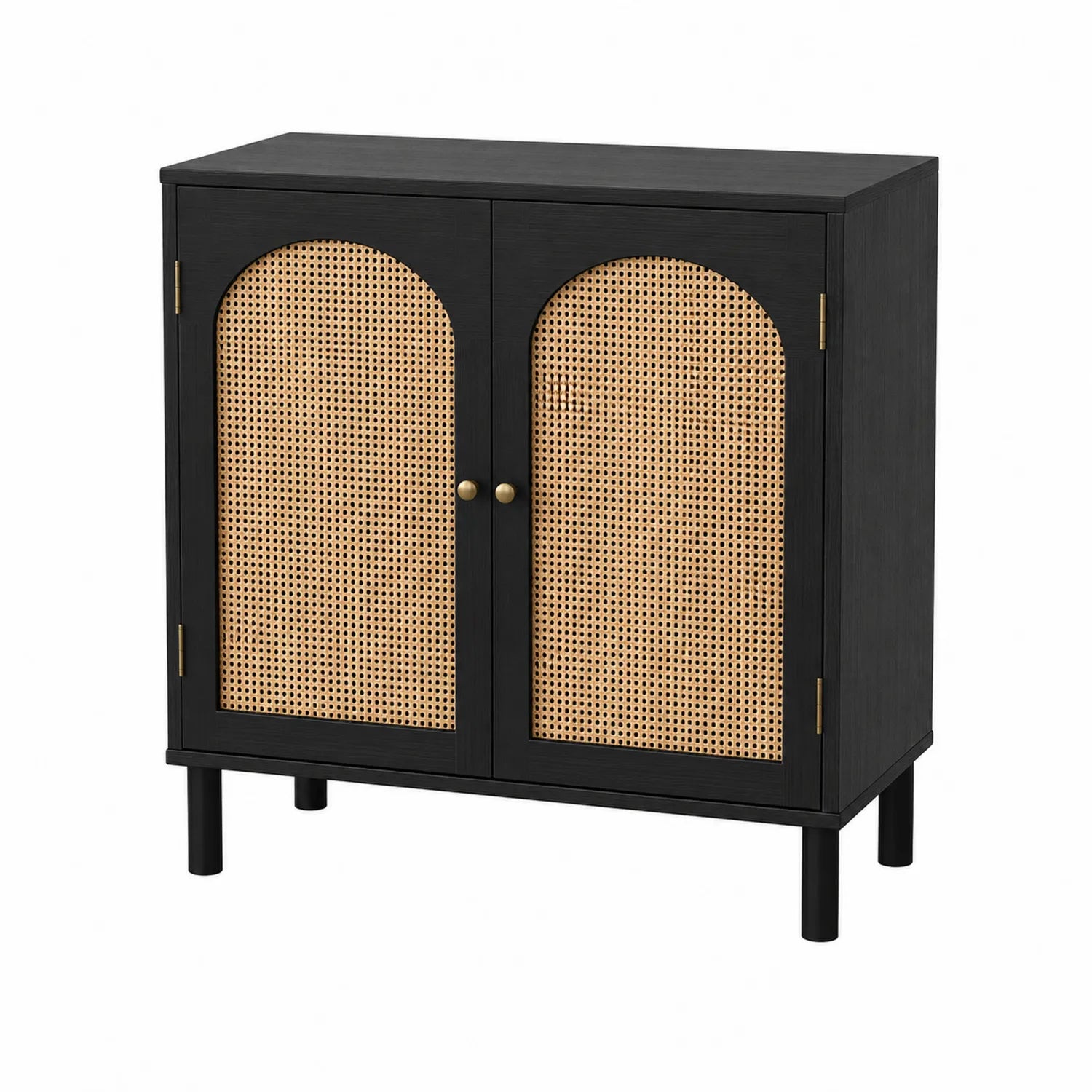 Credenza in Legno Nero con Ante in Rattan