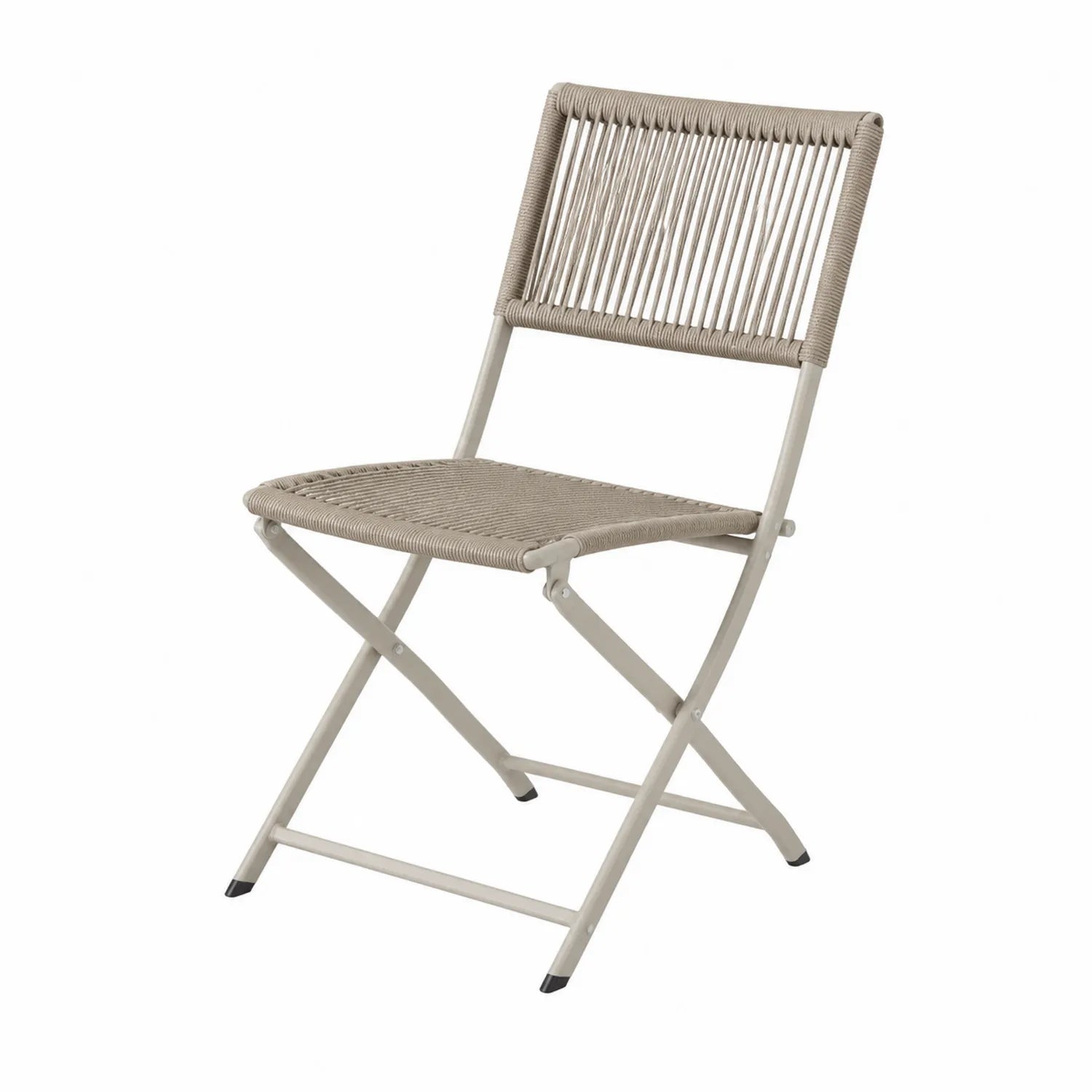 Sedia pieghevole da esterno in metallo e corde, Beige