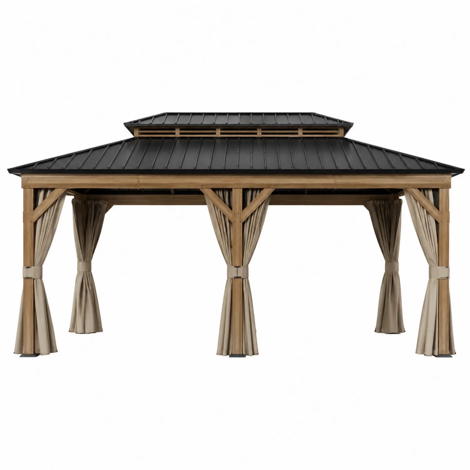 Gazebo in Legno e Acciaio con Tettoia Nera 4x3m